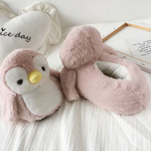 Zapatillas de casa pingüino rosa peluche