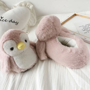 Zapatillas de casa pingüino rosa peluche